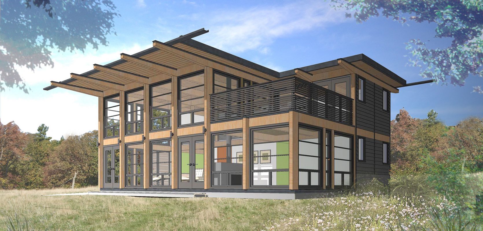 sketch up 3d rendering of modern timber house exterior