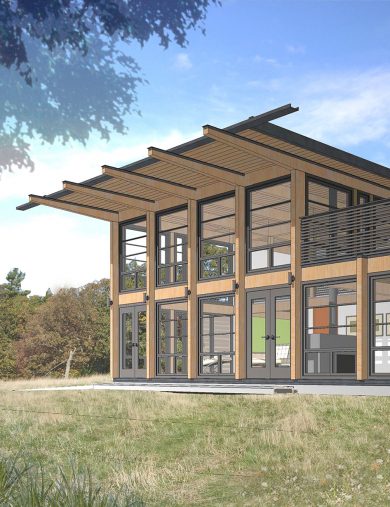 sketch up 3d rendering of modern timber house exterior