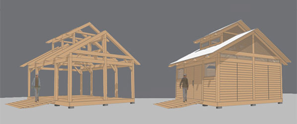sketch up 3d rending of timber framed structure