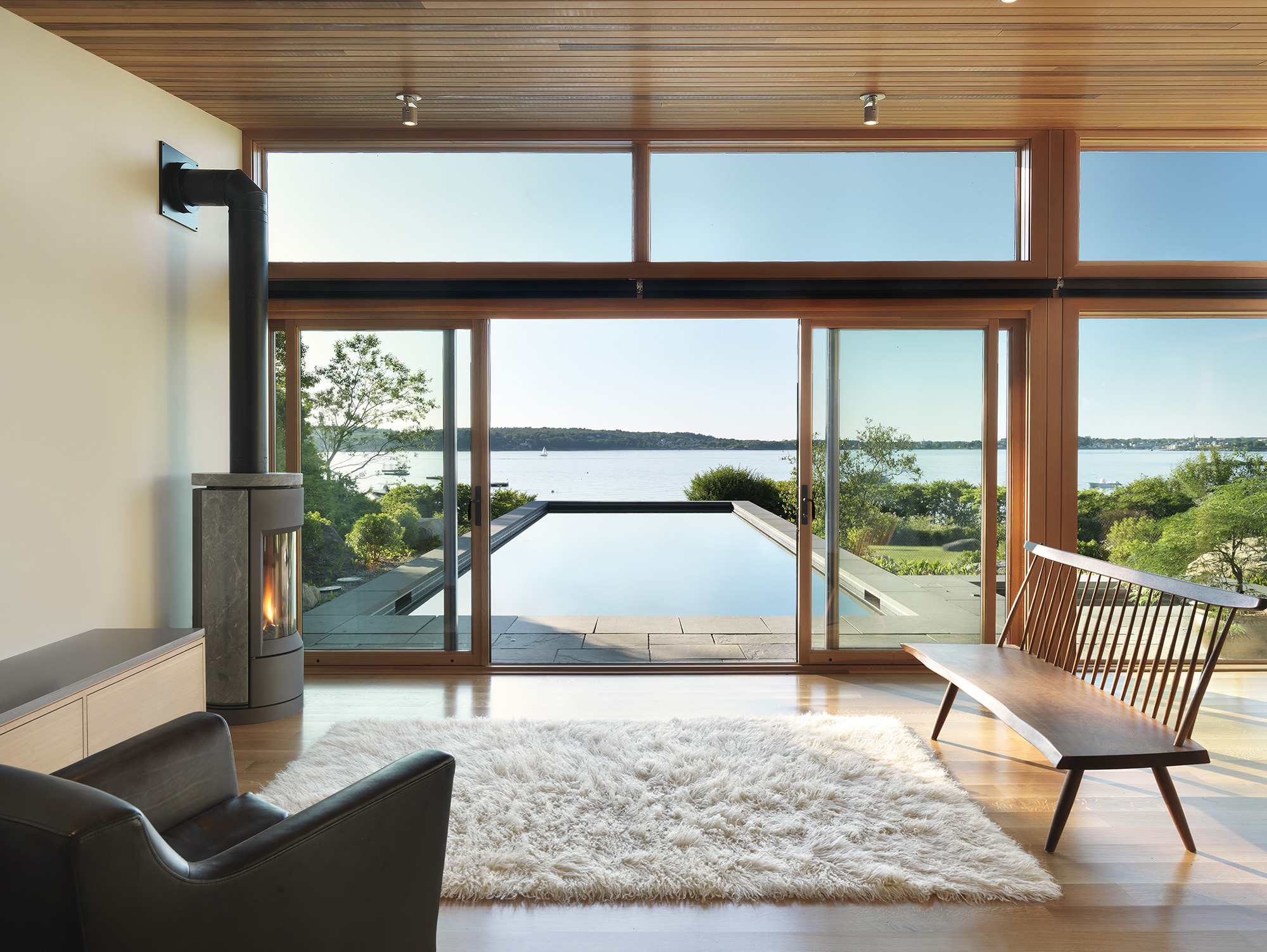 oceanside pool and cabana wood burning stove