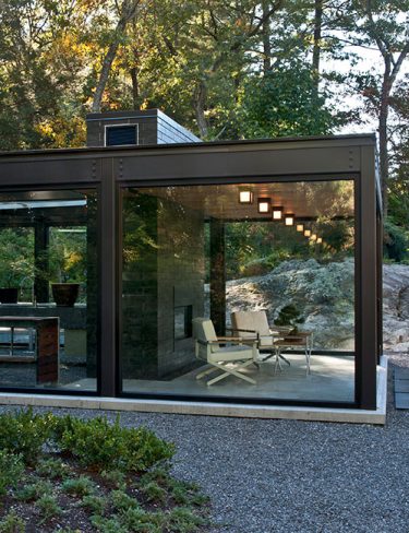corner glass and metal building