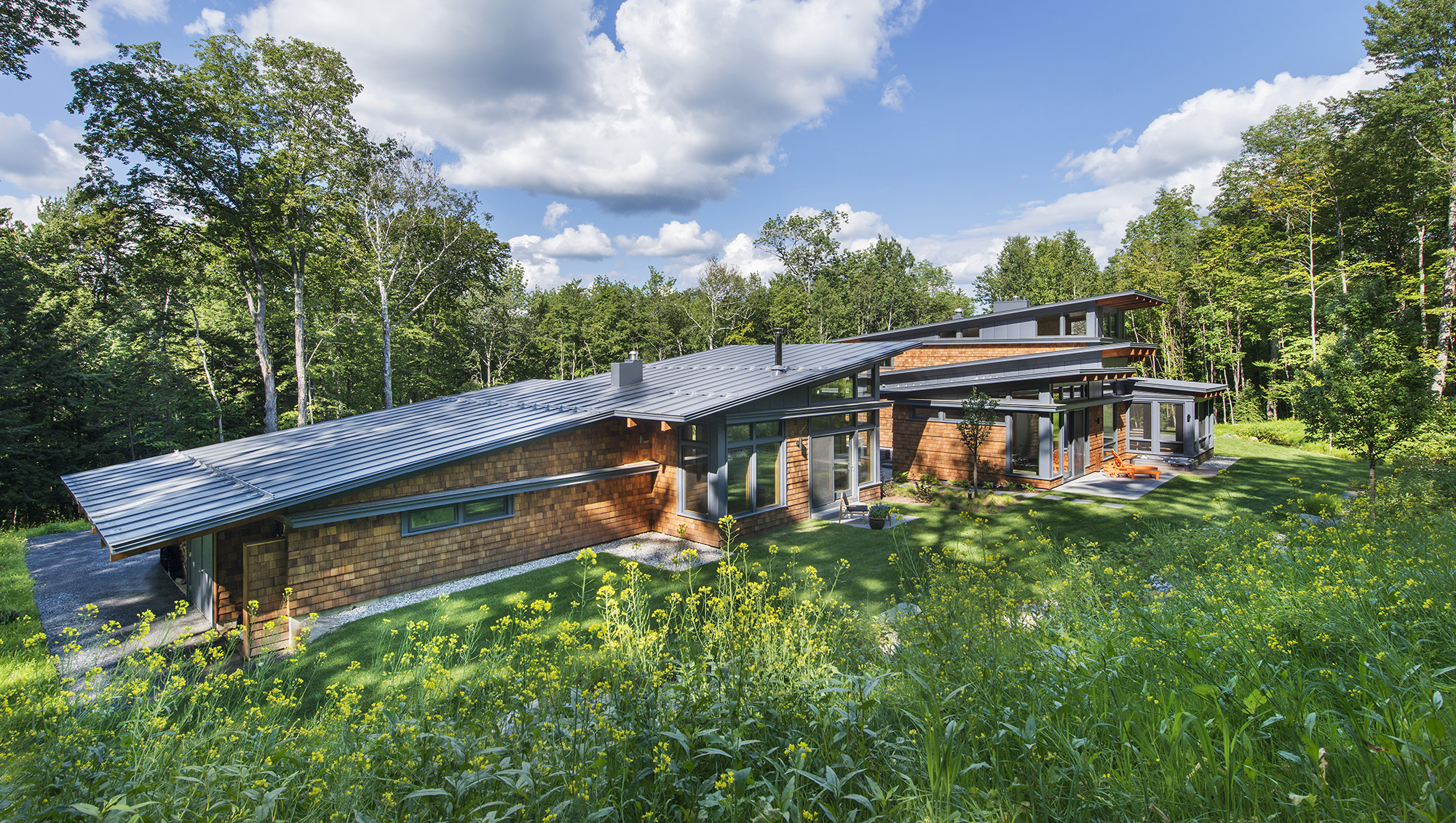 rubber membrane shed roof home in vermont wilderness