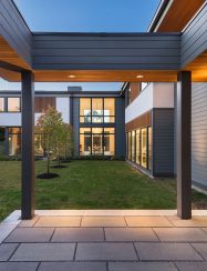 entry courtyard of 2-story modern home