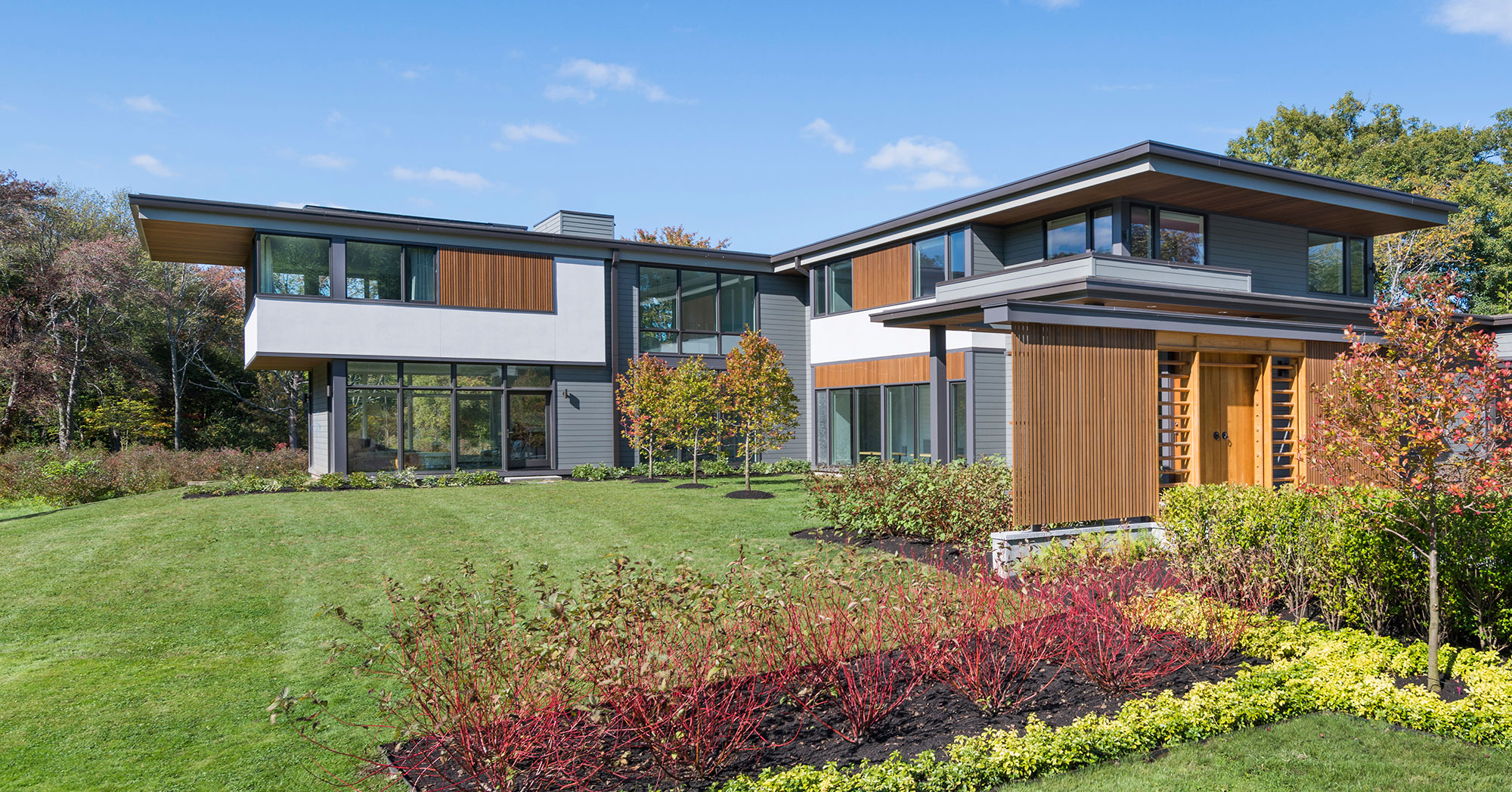 exterior of modern home with japanese entry screen
