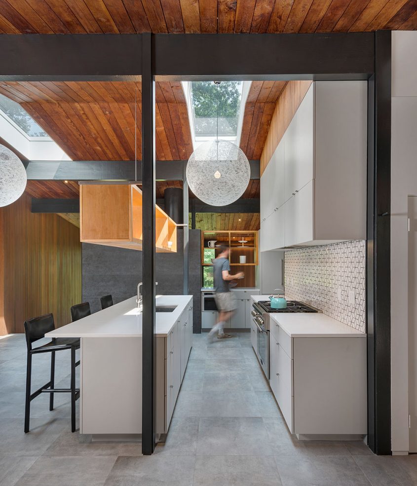 mid-century modern open galley kitchen renovation