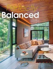 atomic ranch editorial with mid-century modern living room and wood ceiling