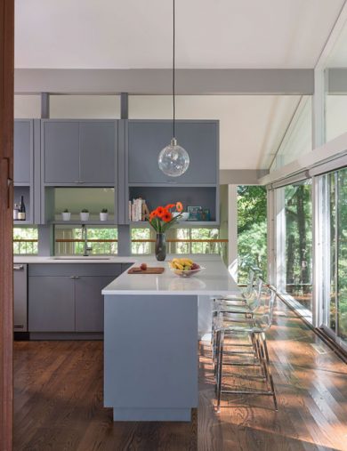 mid-century modern kitchen with floating cabinets