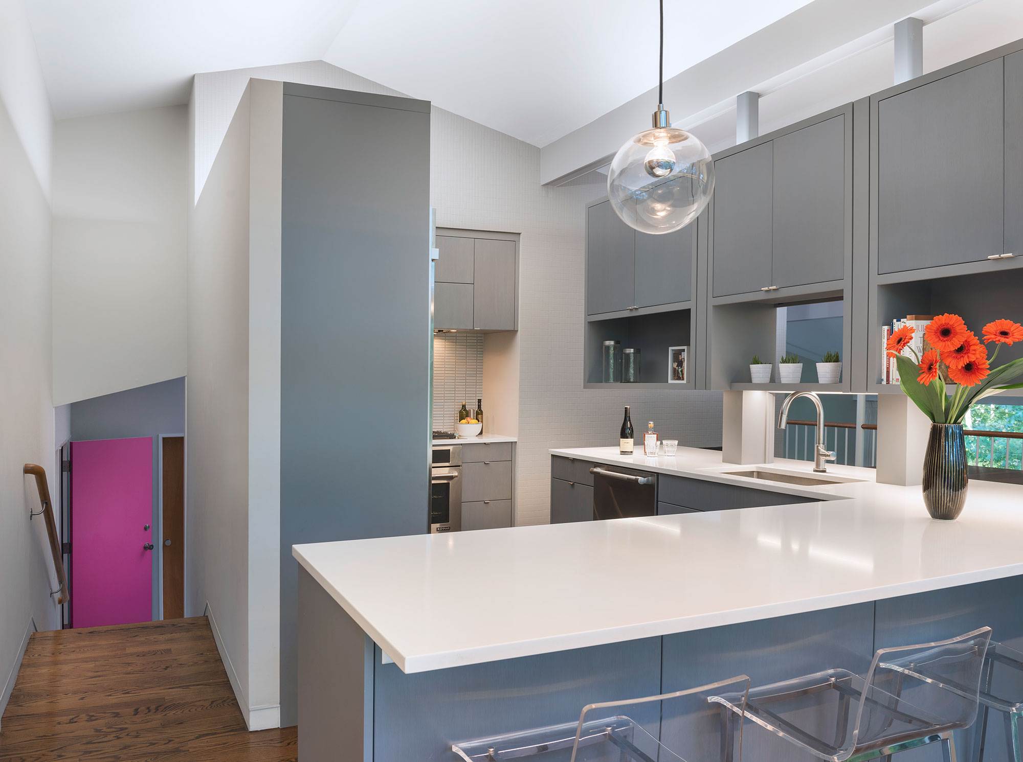 mid-century modern kitchen with floating cabinets