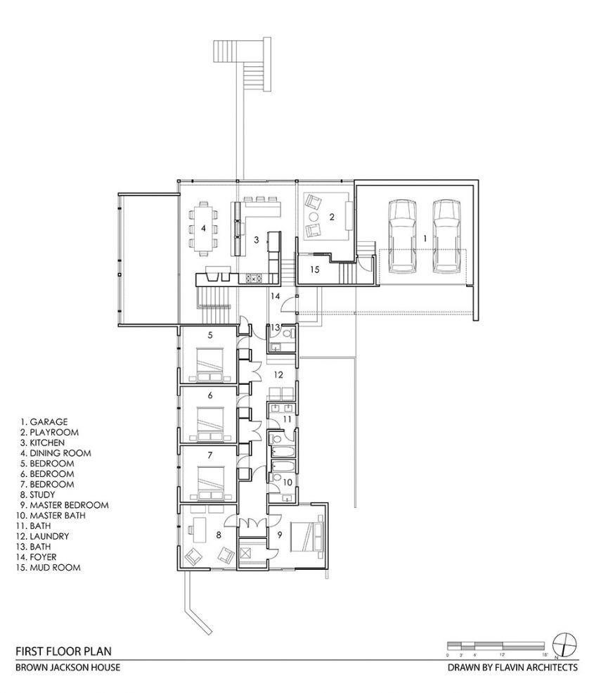 mid-century modern cad drawing floor plan