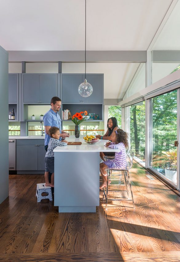 mid-century modern kitchen with floating cabinets