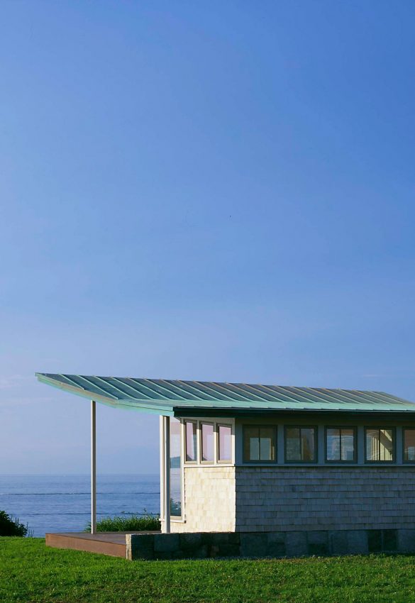exterior addition with metal cantilevered roof
