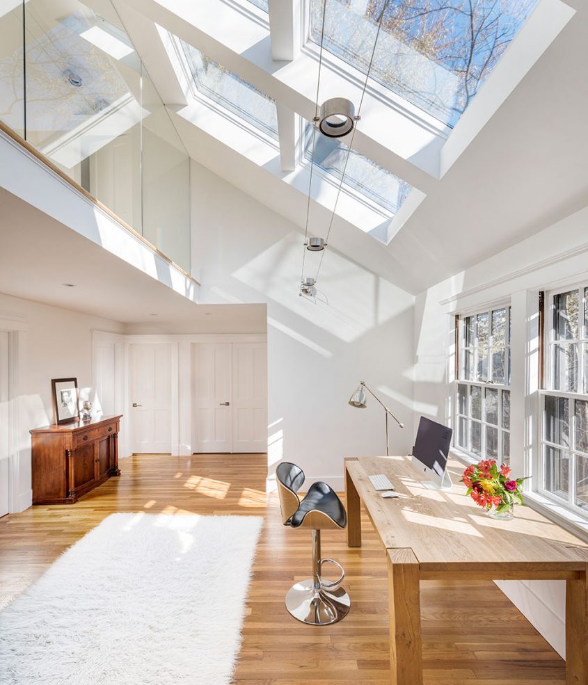 home office with skylights overhead