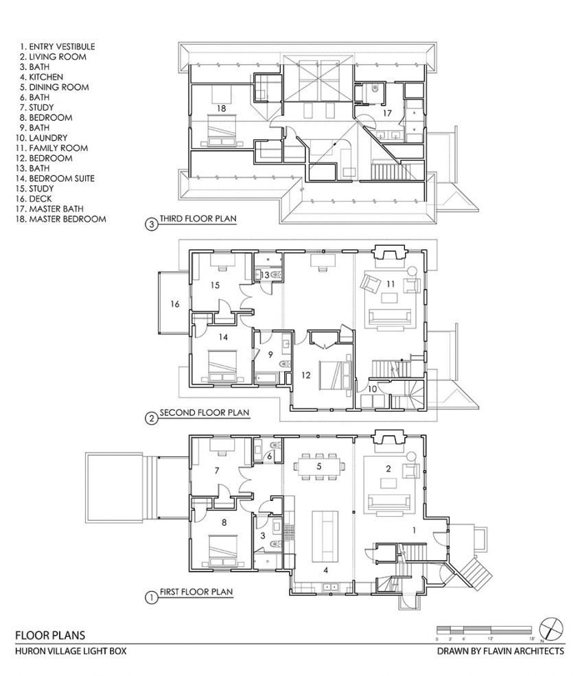 cad drawing floor plan of three floors