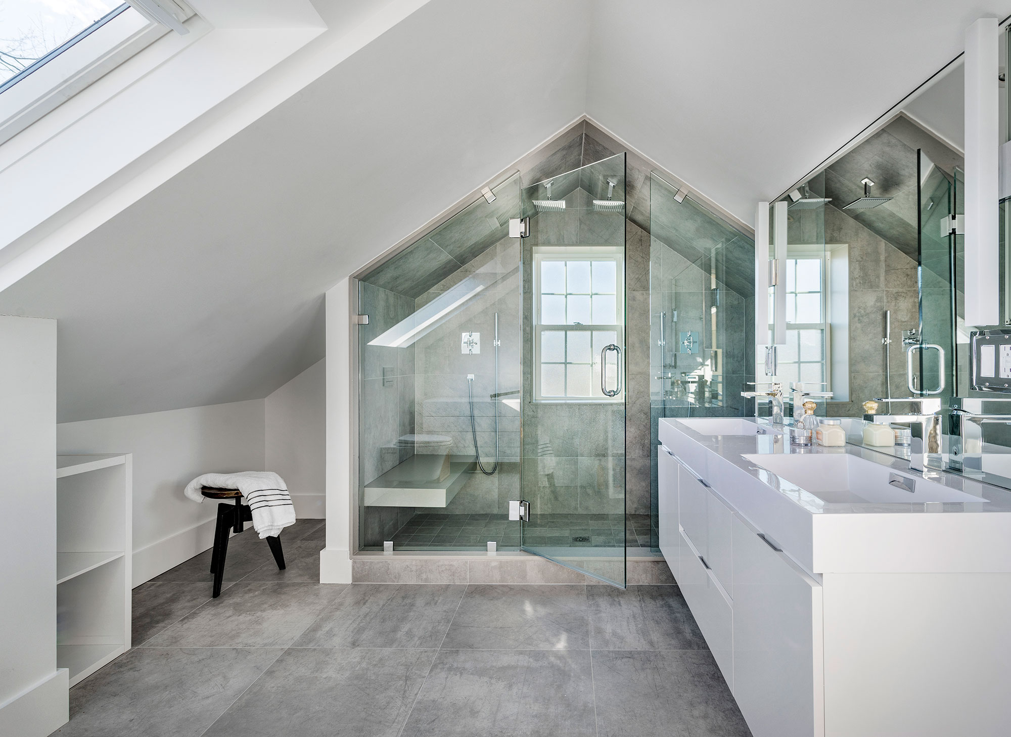 master bath with glass shower enclosure