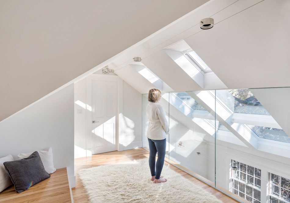 interior glass wall with sky lights