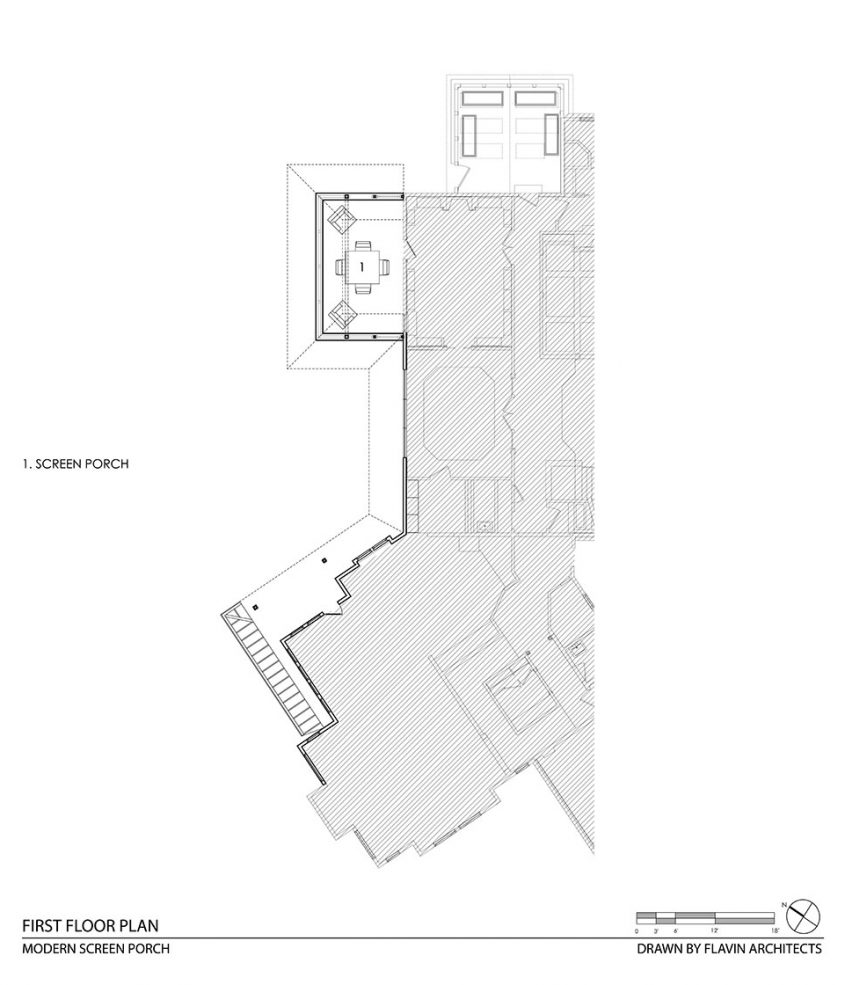 cad drawing floor plan of roof overhang and screen porch