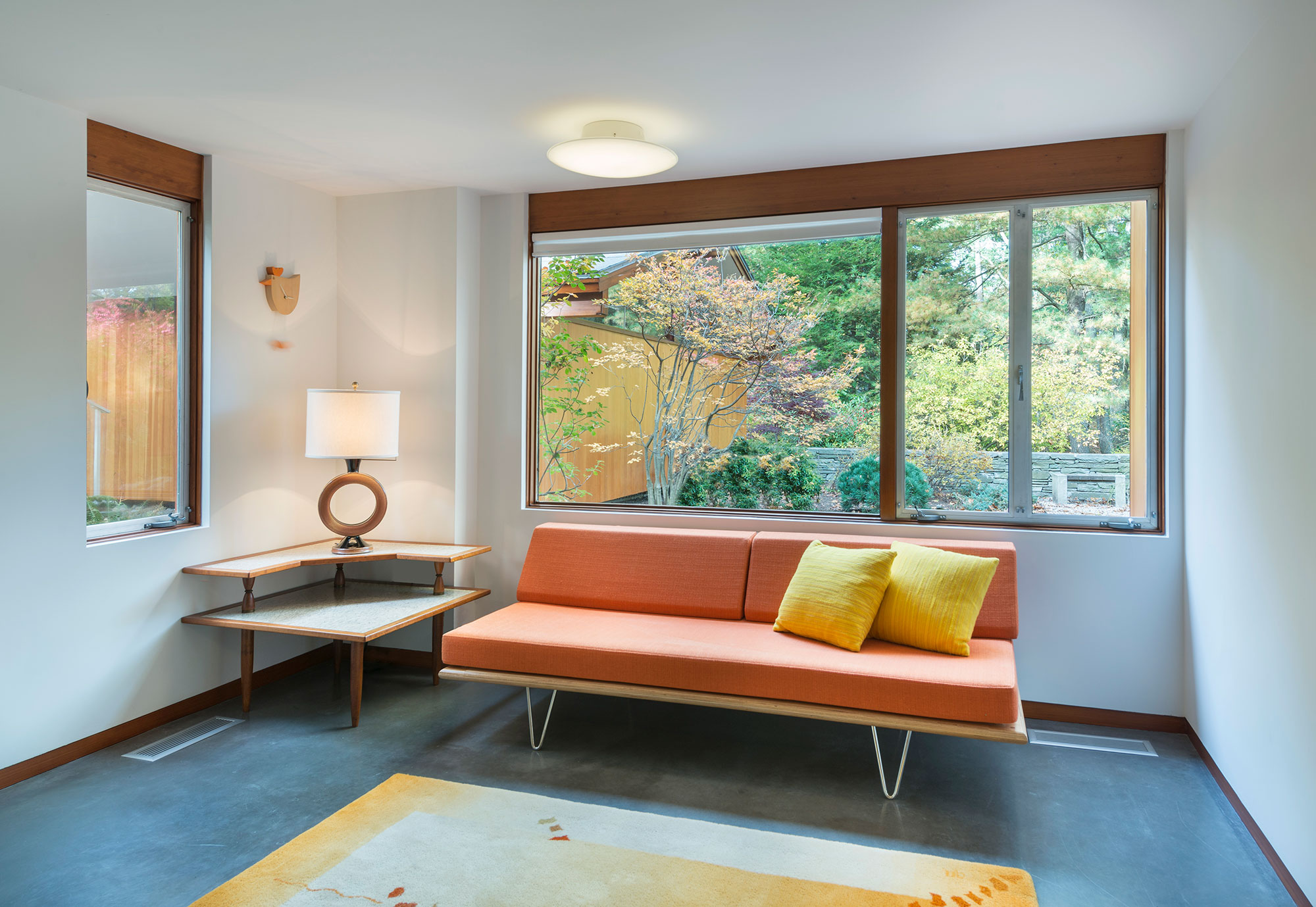 mid-century modern living room interior with sofa