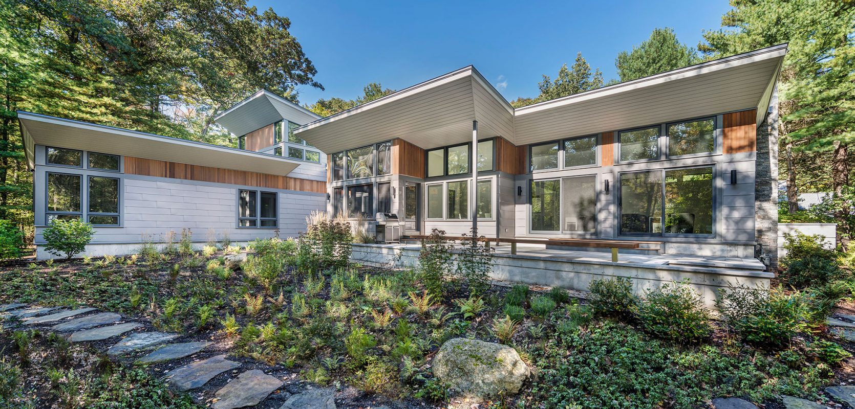 exterior or home patio with extended roof overhangs