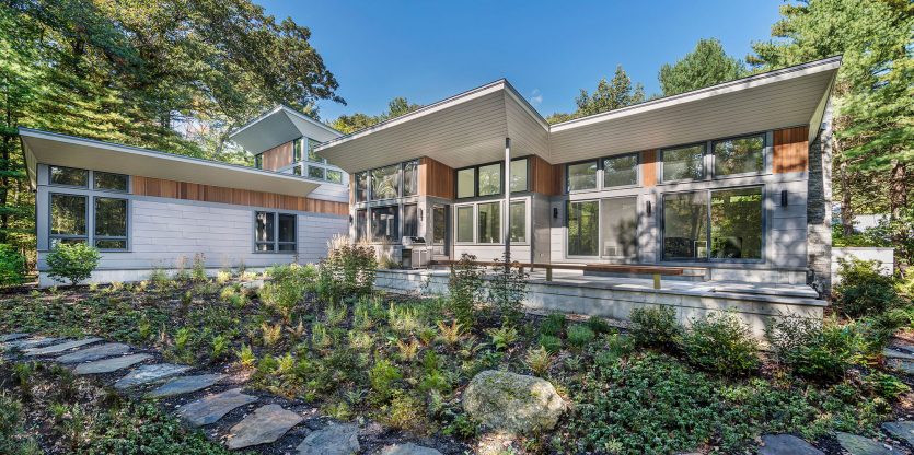 exterior or home patio with extended roof overhangs