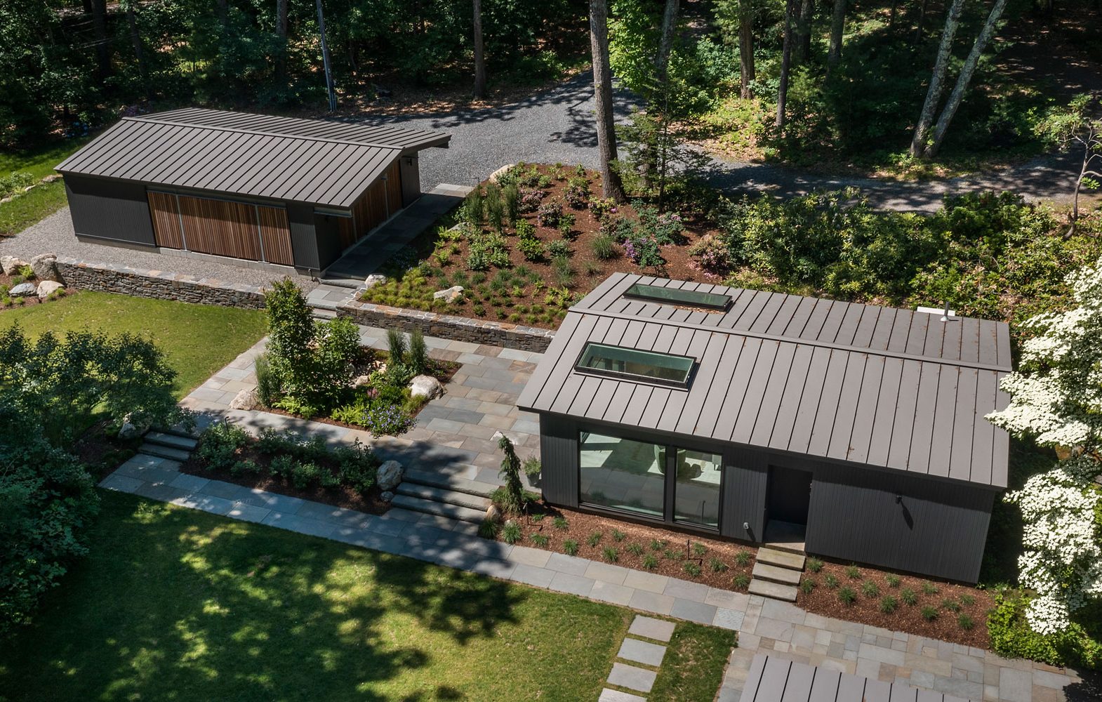 aerial view of carport and studio