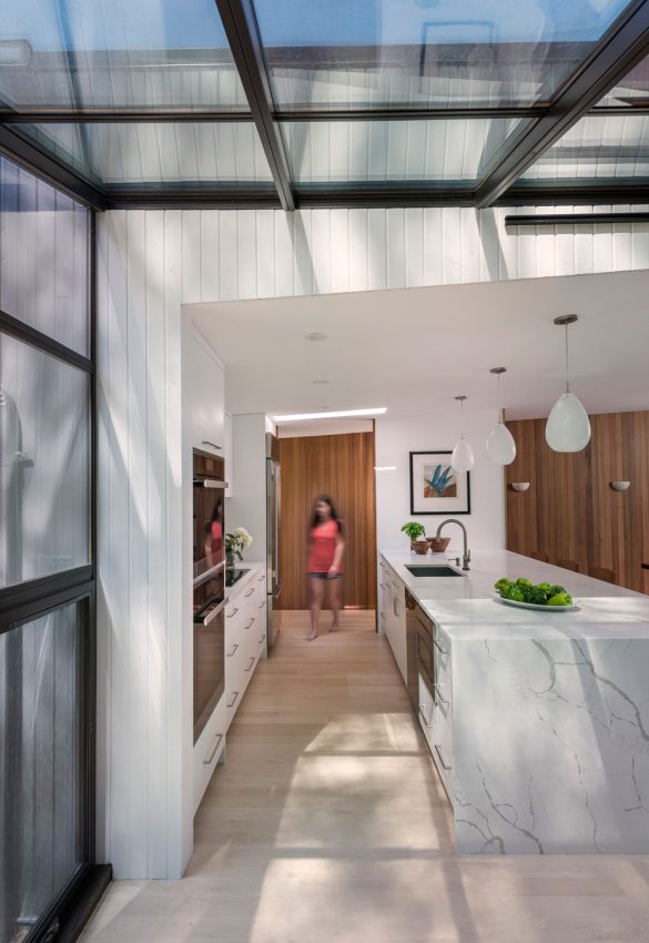 kitchen galley toward attached greenhouse