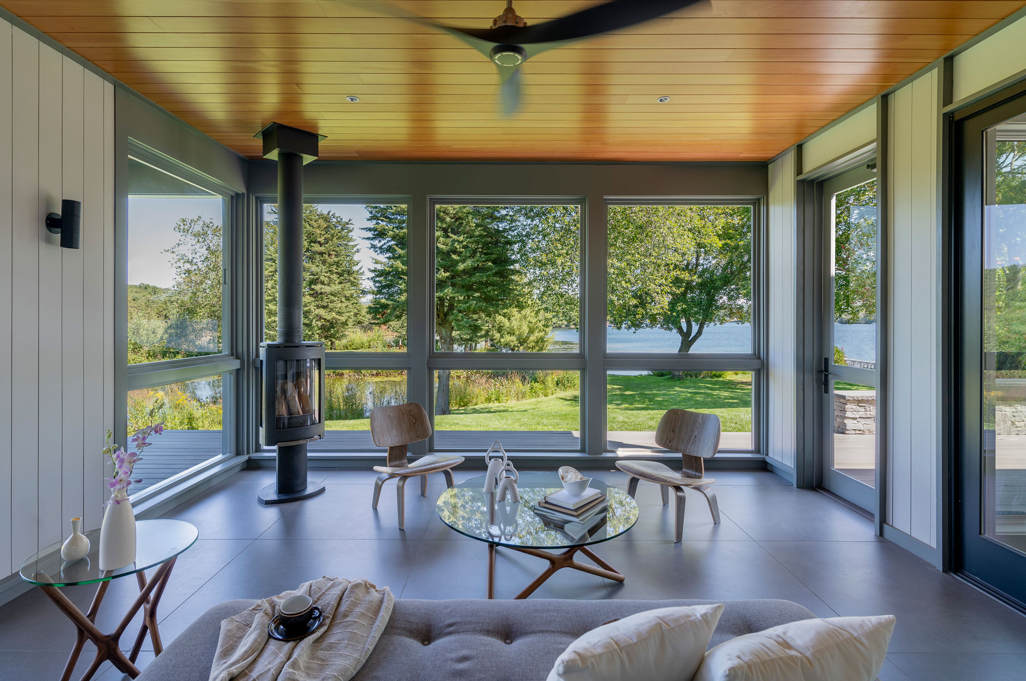 screen porch with waterfront view