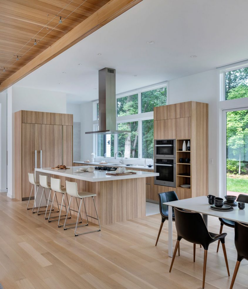 kitchen island and dining room
