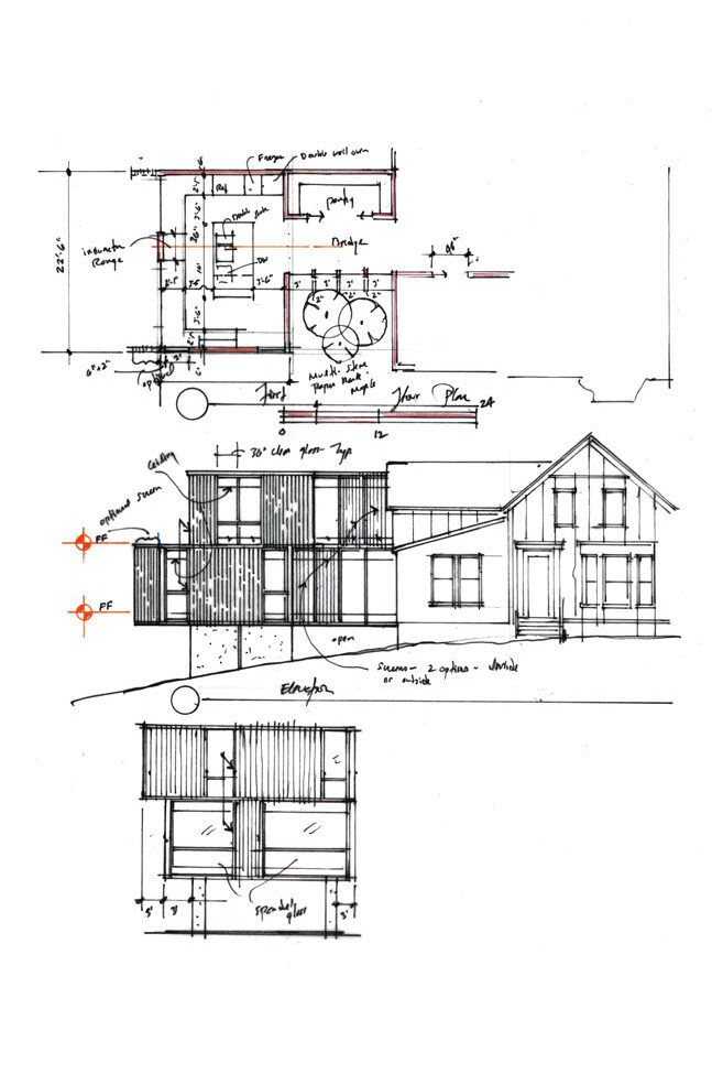 Elevation Sketch of the Building the past House by Colin Flavin.